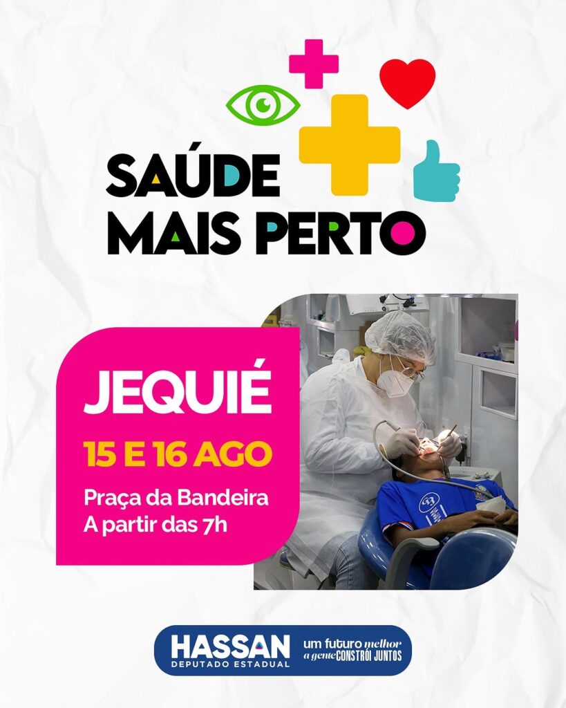 Jequié-ba: A Feira Saúde Mais Perto está chegando nos dias 15 e 16 de agosto, a partir das 7h, na Praça da Bandeira.